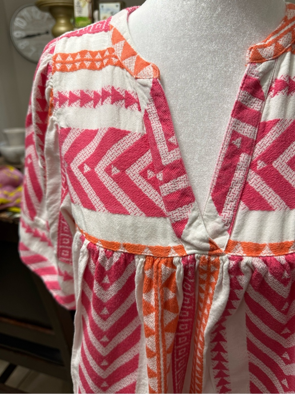 Old Navy Pink & Orange Geometric Peasant Tunic - Picture 3 of 6